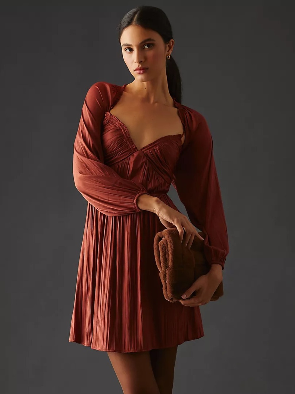 By Anthropologie Shirred Cutout Mini Dress